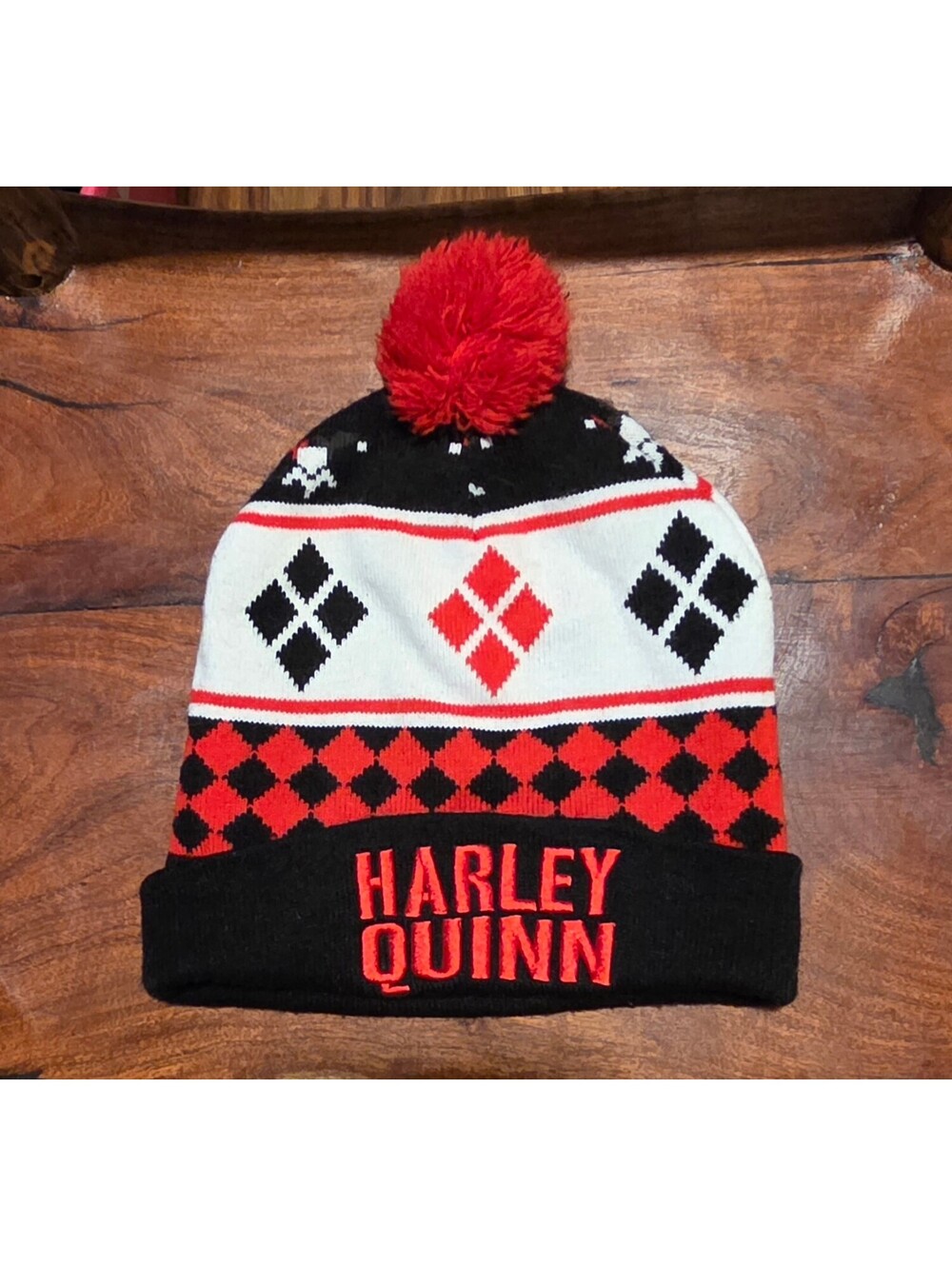 Harley Quinn Knit Beanie Hat with Pom Pom